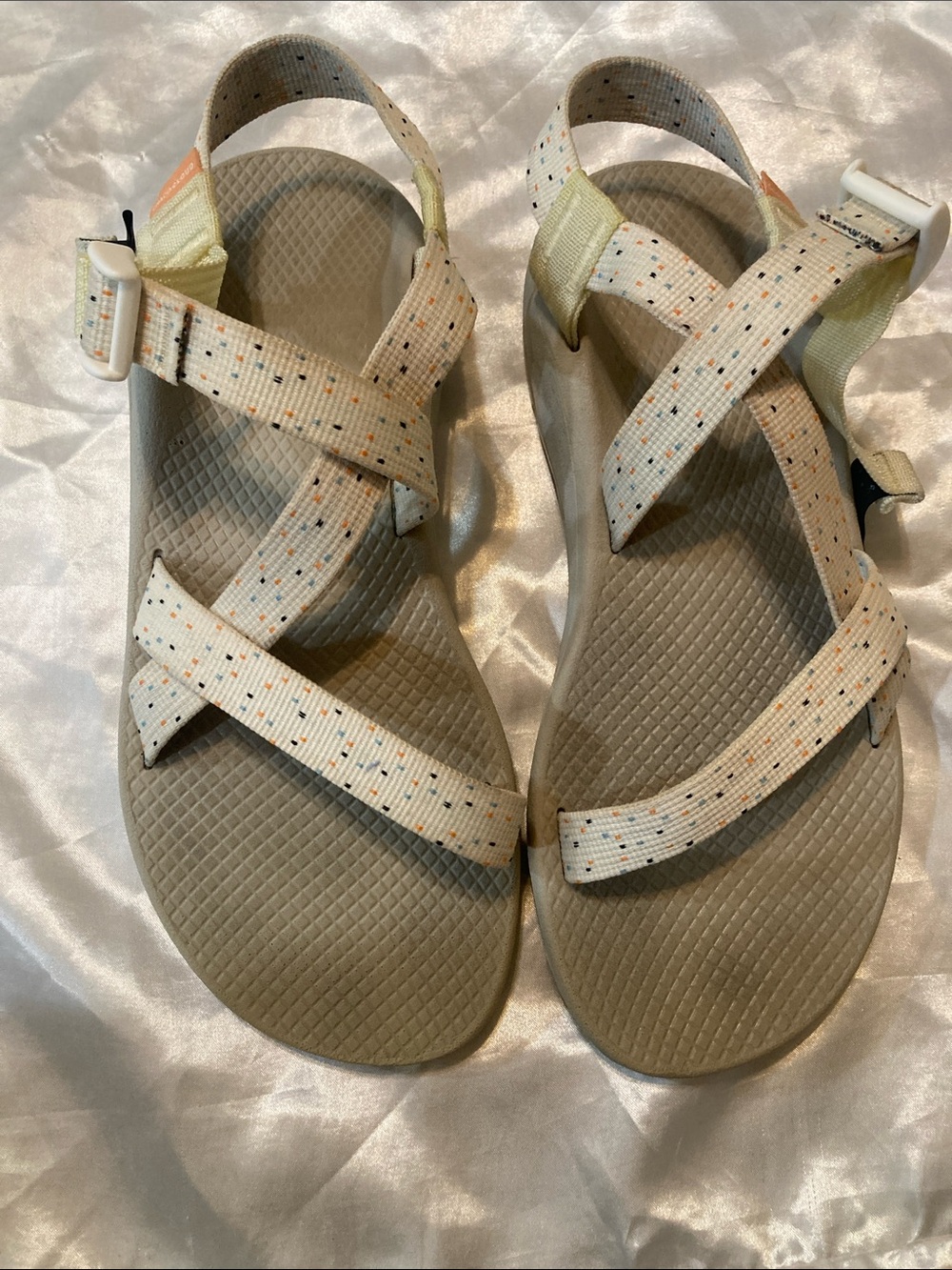 Chaco Women's Tan Footbed Sandals with Cream Speckled Straps